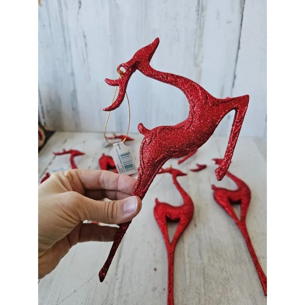 Red glitter large reindeer‎ ornament decor Xmas set tree